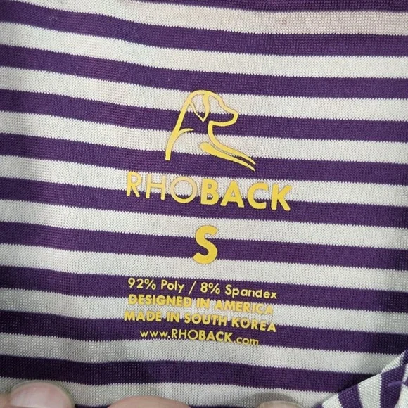 Rhoback Polo Shirt Mens Small Purple White Striped Performance Golf Stretch - Picture 7 of 8